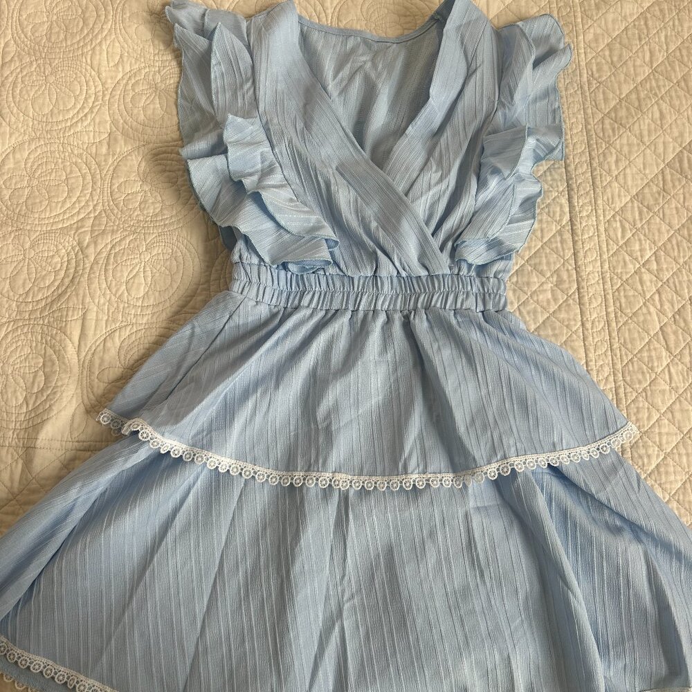 Blue and White Babydoll Dress, Fits size Small
